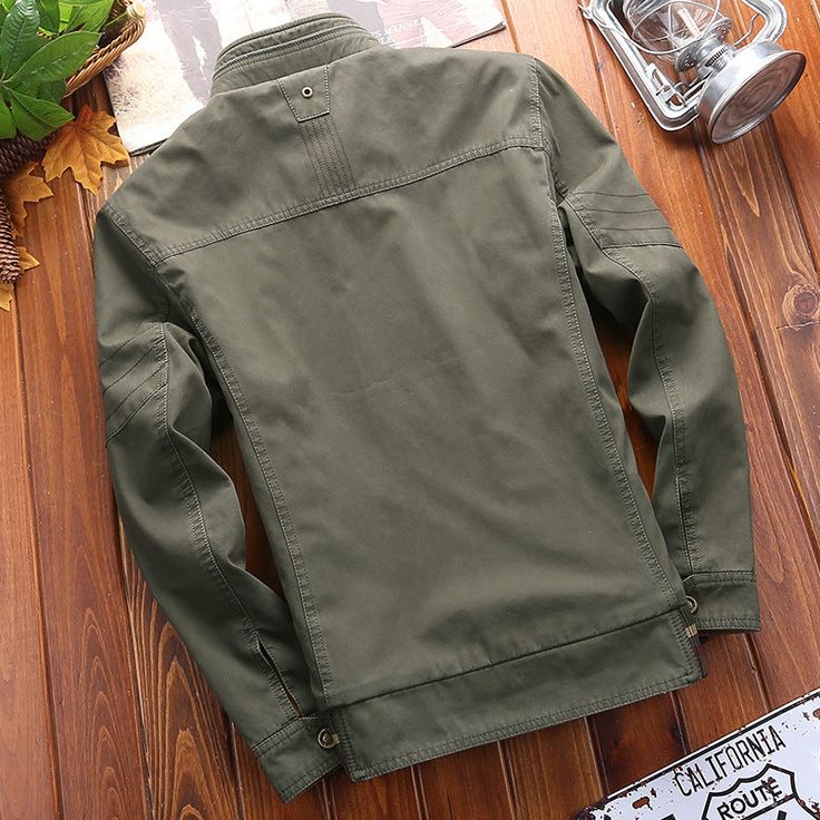 Product information: Product name: jacket Fabric: cotton Color: sapphire blue, army green, khaki Size information: Size: M - 4 xl size/cm Length Shoulder bust Hem Sleeve The cuff Neck line M 66 48.2 114 96 61 25 51 L 68 49.4 118 100 62.5 25 51 XL 70 50.6 122 62.5 64 26.2 52.3 2XL 72 51.8 126 108 65.5 26.3 52.3 3XL 74 53 130 112 67 27.5 53.2 4XL 76 54.2 134 116 68.5 27.5 53.5 Note: 1. Asian sizes are 1 to 2 sizes smaller than European and American people. Choose the larger size if your size between two sizes. Please allow 2-3cm differences due to manual measurement. 2. Please check the size chart carefully before you buy the item, if you don't know how to choose size, please contact our customer service. 3.As you know, the different computers display colors differently, the color of the act Khaki Cotton Utility Jacket With Stand Collar, Military Style Solid Color Cotton Outerwear, Military Style Olive Cotton Outerwear, Olive Military Cotton Outerwear, Casual Olive Cotton Outerwear, Casual Khaki Utility Jacket With Stand Collar, Casual Olive Cotton Utility Jacket, Military Style Cotton Utility Jacket, Cotton Military Utility Jacket