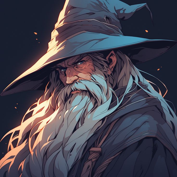 an old wizard with long white hair wearing a hat