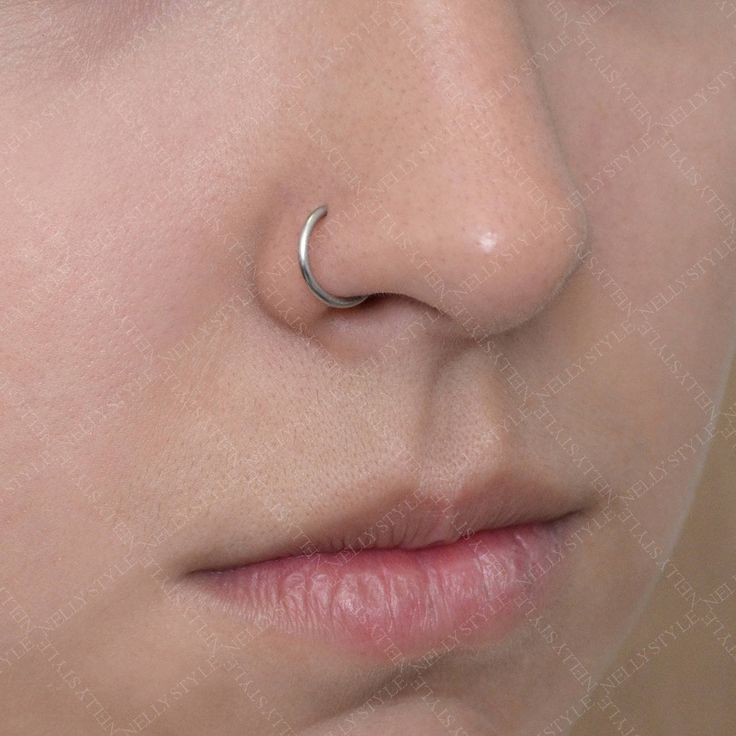 a woman's nose with a silver nose ring