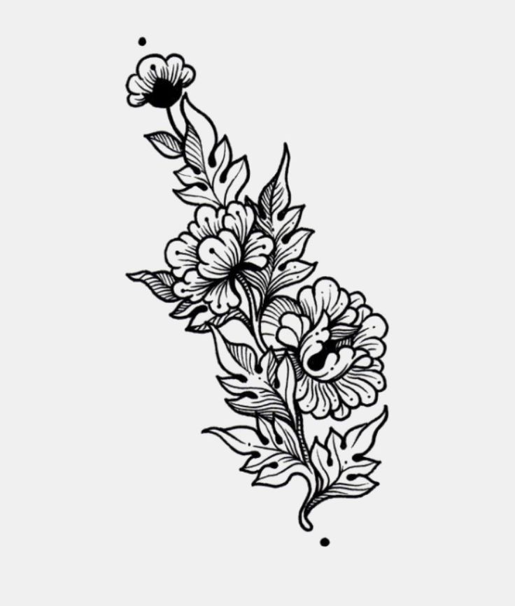 a black and white drawing of flowers