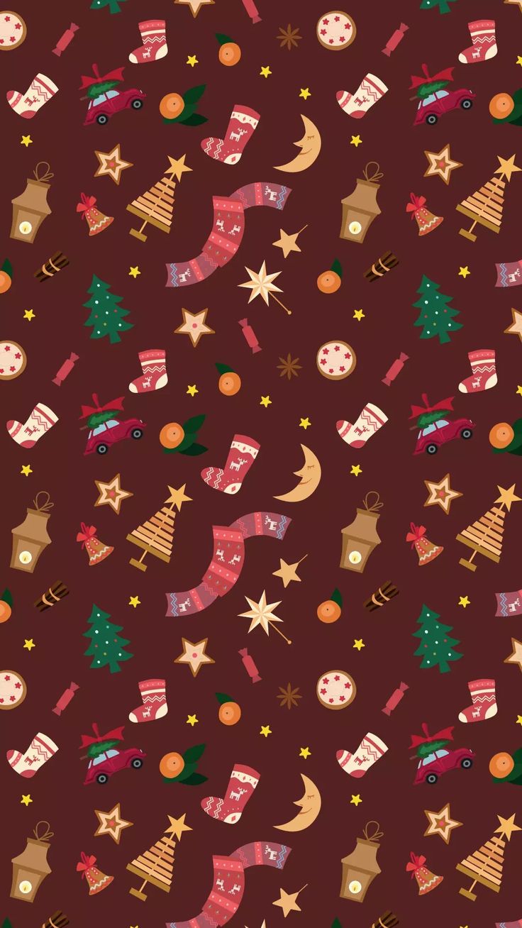 a red background with christmas decorations and stars