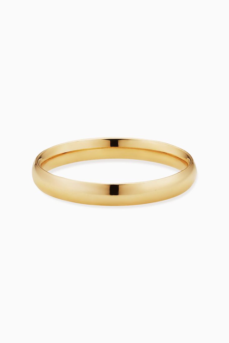 Whether you're looking for a classic band or saying "I do," our Forever Band Ring is the way to go. The polished solid gold band offers impressive shine, while the comfort fit design makes it an easy choice for daily wear. Slip on this timeless piece with any look to add instant elegance. Metal: 14k Solid Yellow Gold Dimensions: 3mm Width, Comfort Fit Available in Multiple Sizes Weight: 1.2 to 1.6 grams depending on size selected Construction: Tubing Origin: Crafted in Arezzo, Italy Classic 14k Gold Wedding Ring With Smooth Bezel, Yellow Gold Round Band With Polished Finish, 14k Gold Rings With Classic Round Band, 14k Gold Rings With Classic Round Band Design, 14k Gold Rings With Classic Design, Classic Stackable Rings In 14k Gold, Classic Stackable 14k Gold Rings, Classic Stackable 14k Gold Rings With Round Band, Classic 14k Gold Stackable Rings With Round Band