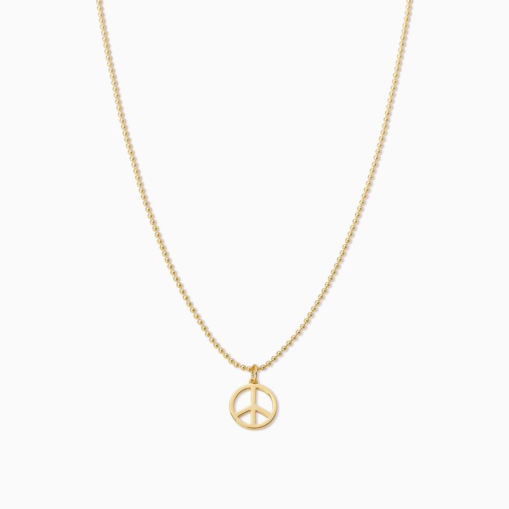 Gold and Silver Peace Sign Pendant Necklace | Uncommon James Hippie Style Gold Nickel-free Jewelry, Hippie Nickel-free Gold Jewelry, Hippie Style Nickel-free Gold Jewelry, Gold Peace Sign Jewelry Gift, Gold Jewelry With Peace Sign For Gift, Everyday Spiritual Charm Necklace With Delicate Chain, Trendy Everyday Ball Chain Jewelry, Everyday Hippie Style Jewelry, Trendy Nickel Free Round Pendant Necklace