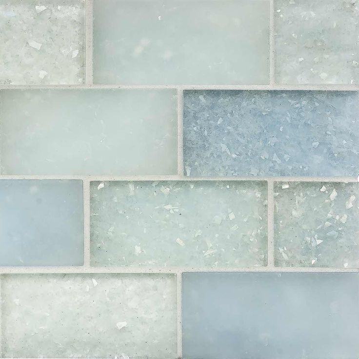 Fluid Subway Glass Tile C Blend 2x4 for kitchen and bathroom Beach Cottage Backsplash, Sea Glass Tile Backsplash Kitchen, Coastal Bathroom With Tub, Shiny Subway Tile Backsplash, Backsplash Behind Bathroom Sink, Beachy Kitchen Backsplash, Sea Glass Backsplash Kitchen, Seaglass Backsplash, Classic Shower Tile Ideas