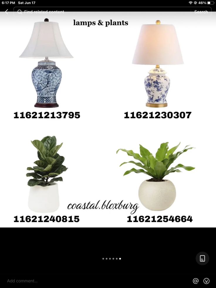 the website for lamps and plants is displayed with different types of plant in vases