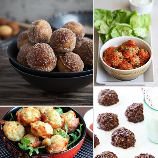 there are many different foods and drinks on the table in this collage, including meatballs