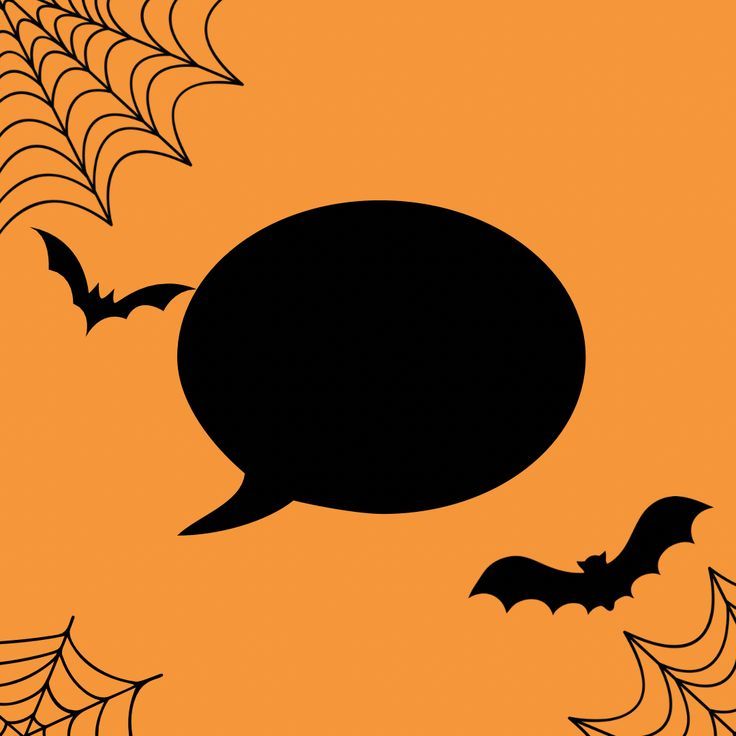 an orange background with bats and a speech bubble