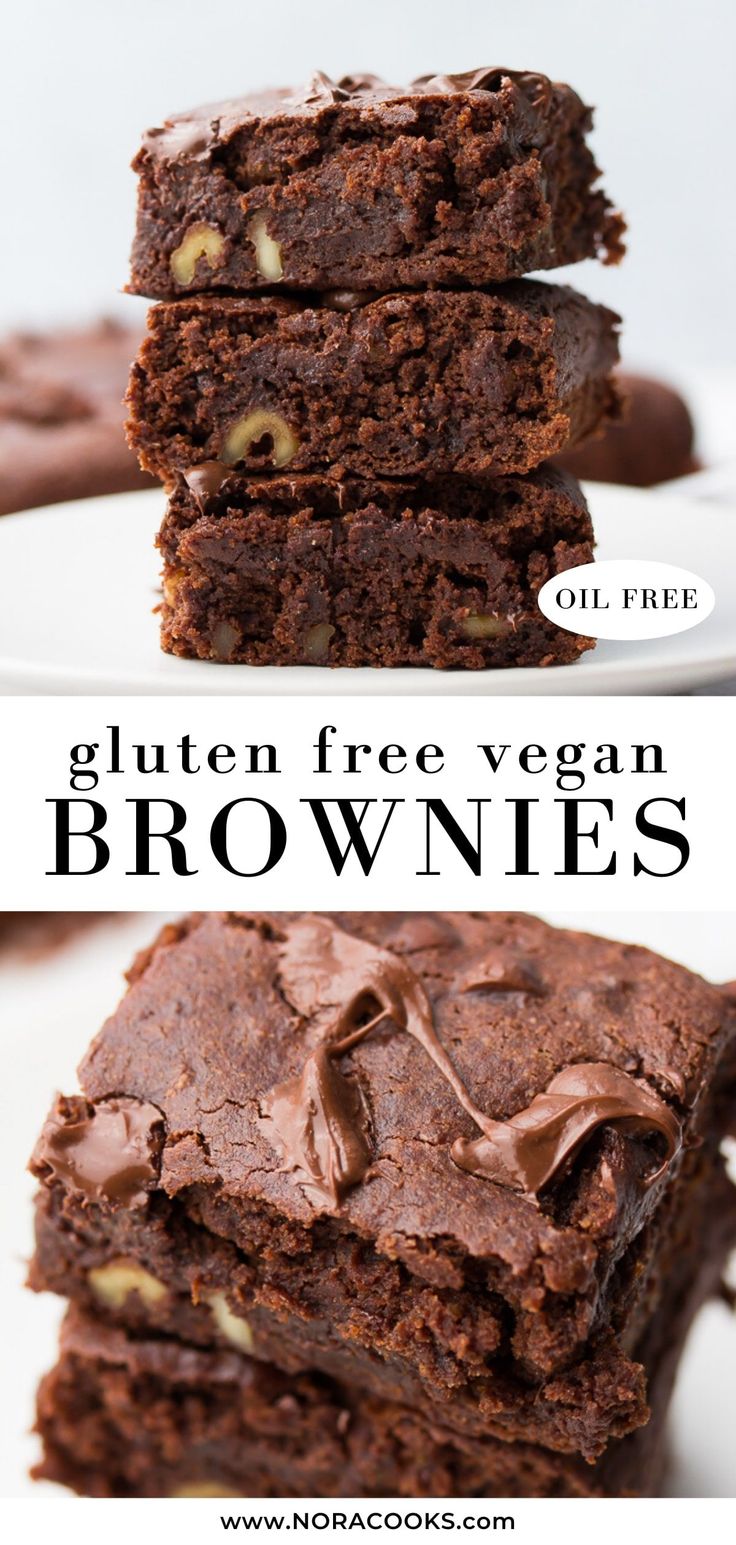 gluten free vegan brownies stacked on top of each other