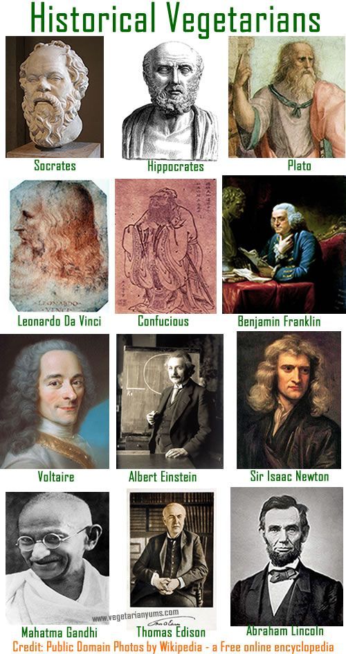 an image of historical vegettarians in different styles and sizes, including men's heads