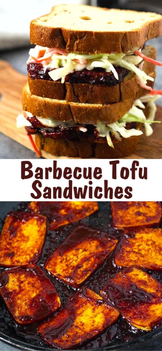 barbecue tofu sandwiches are served on toasted bread