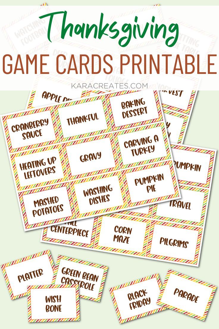 printable thanksgiving game cards for kids to play in the classroom or on the gourmet