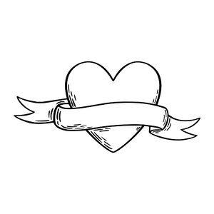 a heart with a ribbon on it and an empty banner in the shape of a heart