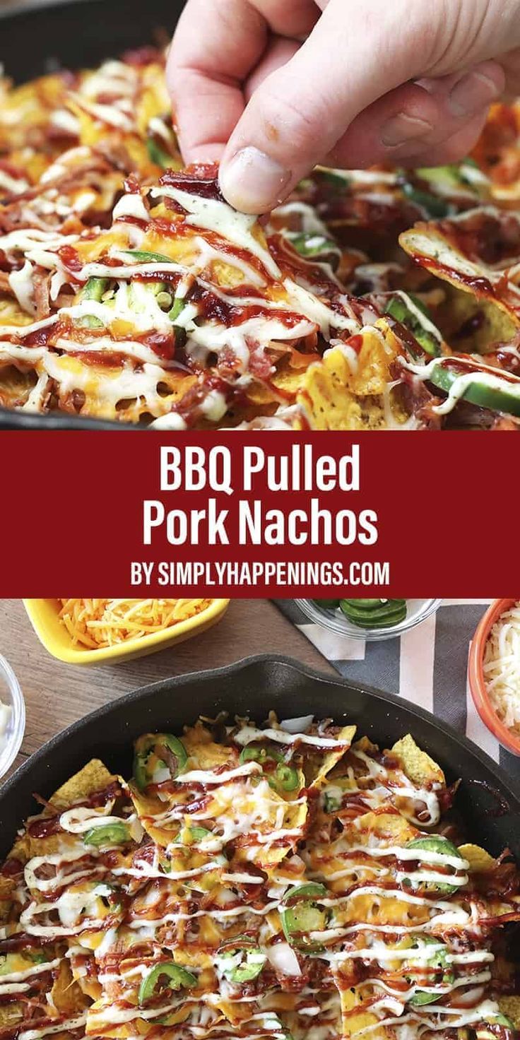 this bbq pulled pork nachos is loaded with cheese and green onions