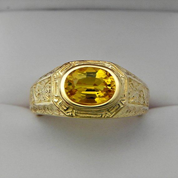 AAAA   Yellow Sapphire  9x7mm 2.49 Carats Heavy 14K Yellow gold Antique styled MAN'S ring 15 grams. Antique Mens Rings, Black Diamond Bands, Bezel Set Engagement Ring, Yellow Sapphire Rings, Antique Filigree, Mens Gold Rings, Vintage Diamond Rings, Deco Ring, Ring Oval