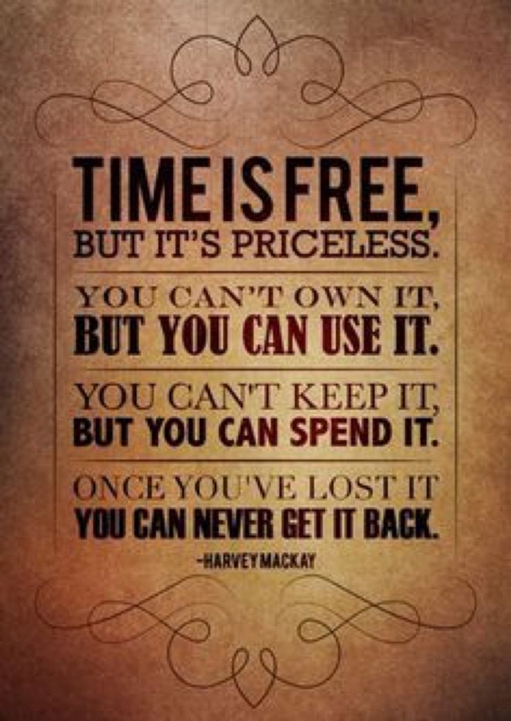 a quote that reads, time is free but it's priceless you can't own it but you can use it