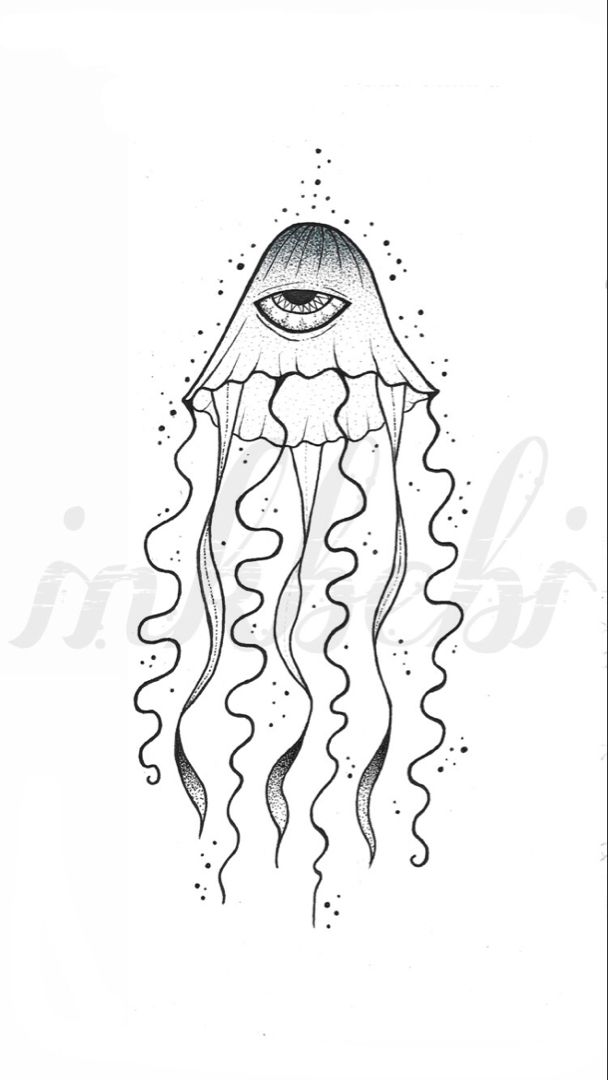 a drawing of a jellyfish with an all seeing eye on it's head