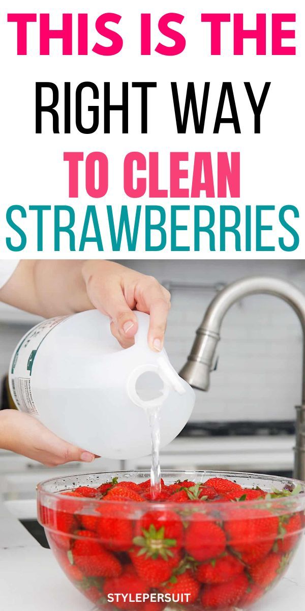 strawberries being poured into a bowl with the words, this is the right way to clean strawberries