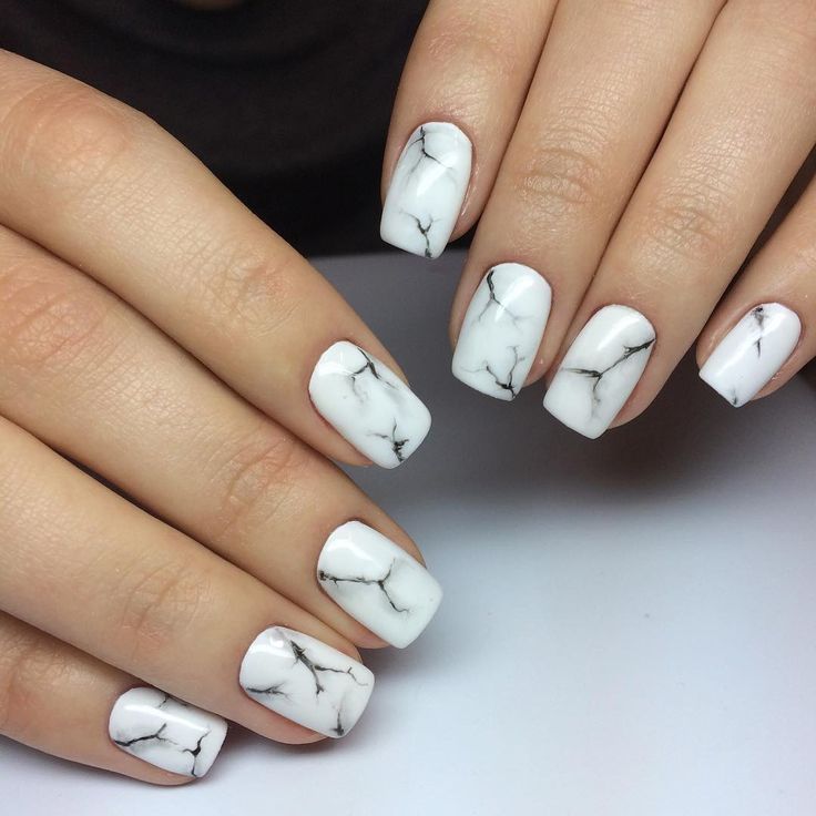 White Gel Nails With Design, Marble Design Nails, Matte White Nails, Kids Nail Designs, Latest Nail Designs, Small Nails, Manicure Nail Designs, Sns Nails, Hard Nails