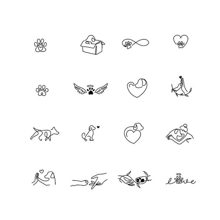 various hand drawn icons are shown in black and white on a white background, with the words love written below them