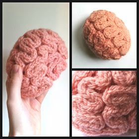 three pictures of pink crocheted balls with one being held up by someone's hand