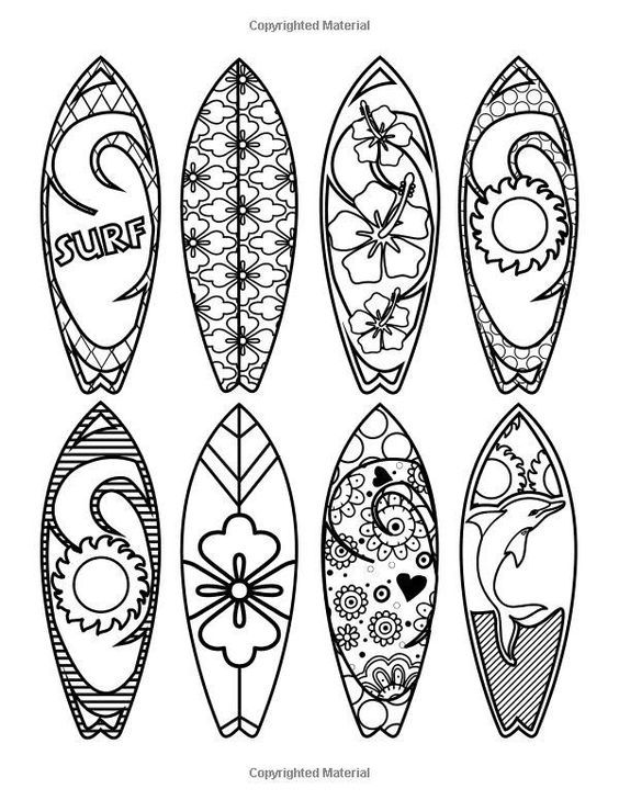 six surfboards with different designs on them