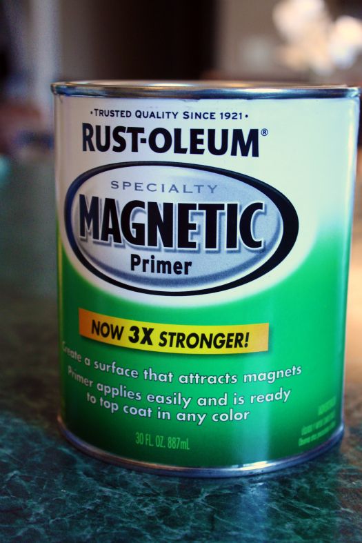 a can of rust - oleeum magnetic primer sits on a countertop in the kitchen