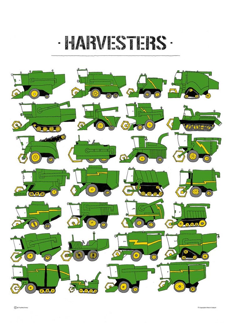 a poster with many different types of trucks and trailers on it's sides, all in green