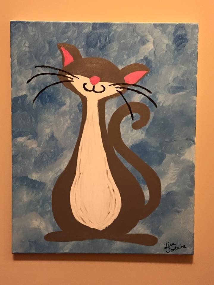 a painting of a cat on a blue background