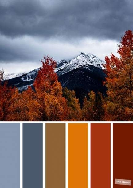 an image of fall colors with mountains in the backgrounnds and snow on the top