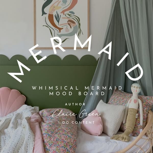 mermaid themed bedroom with pink and green accents