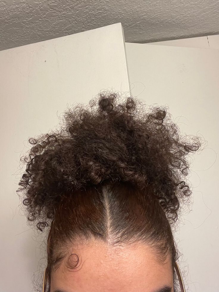 Slicked Front And Puff, Middle Part High Puff Natural Hair, High Bun On Short Natural Hair, Middle Part High Bun Curly Hair, High Middle Part Bun, Middle Slick Back Bun, 4c Low Puff, High Bun Curly Hair Natural Curls, Messy Puff Natural Hair