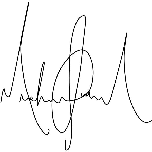 an autographed image of the word'm'in cursive writing