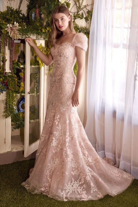 Overgrown Garden, Andrea And Leo, Puff Sleeve Gown, Lace Mermaid Dress, Military Ball Dresses, Exquisite Gowns, Sleeve Gown, Lace Mermaid, Floral Lace Dress