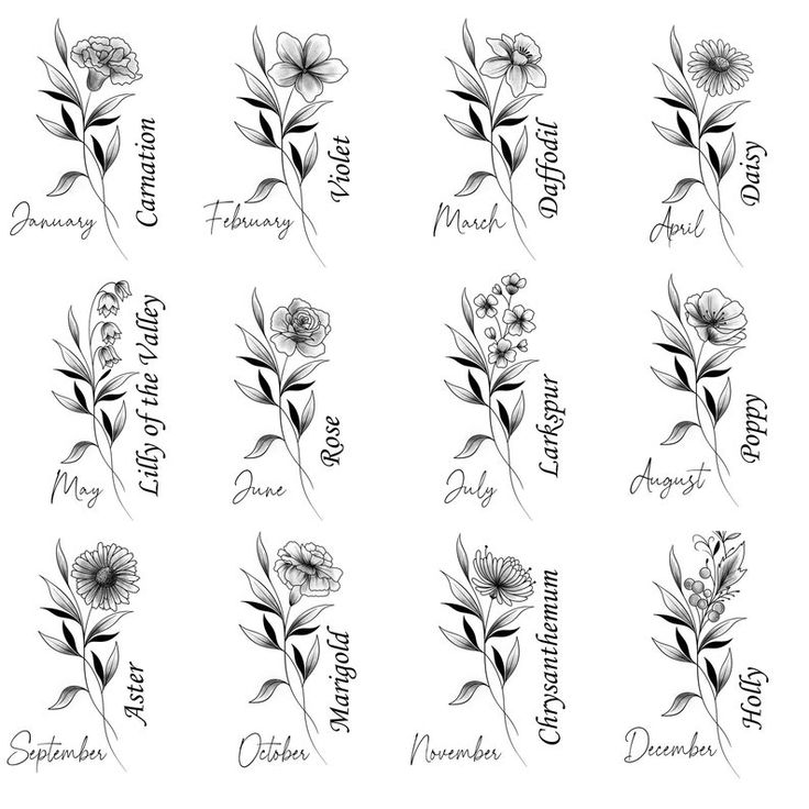 Realistic Birth Month Flower Design Personalised Custom Floral Name Tattoo Family Line Art Tattoo Birth Flower Minimalist Print Gift - Etsy March April May Birth Flower Tattoo, Flowers Of The Month Tattoo, April And November Birth Flower Tattoo, Shoulder Birth Flower Tattoo, Flower Tattoos Family, Birth Flower Bouquet Tattoo Ideas, Birth Flower Svg Free, May And October Flower Tattoo, Monthly Flowers Tattoos