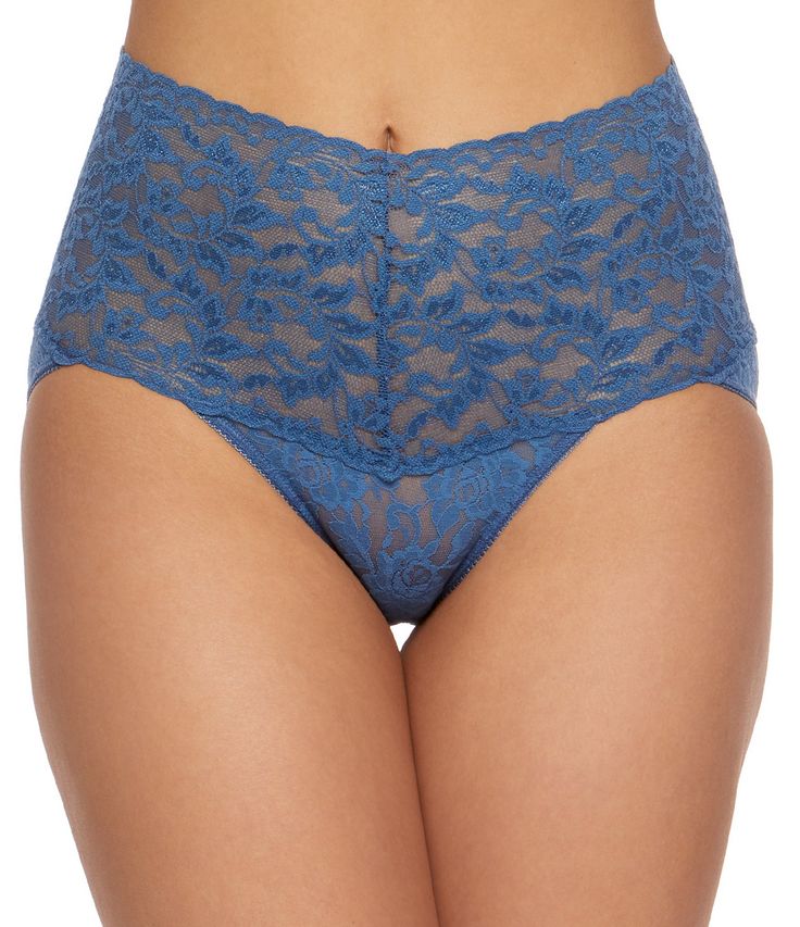 Stretch Lace Bottoms With Scalloped Lace, Fitted High-cut Leg Bottoms With Delicate Lace, Elegant Stretch Bottoms With Scalloped Lace, Fitted Bottoms With Delicate Lace And High-cut Leg, Shaping Brief Bottoms With Lace Trim, High-cut Lace Bottoms With Lace Trim, High-cut Leg Lace Bottoms With Lace Trim, Stretch Lace Shapewear With Lace Trim, Blue Stretch Lace Bottoms