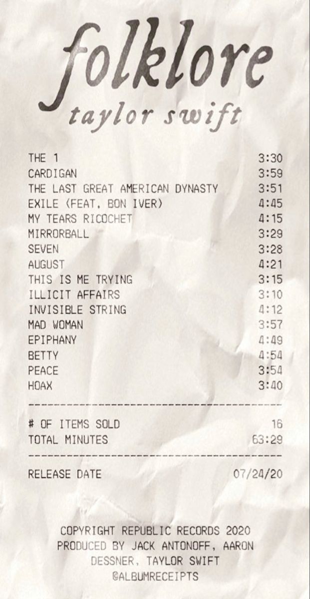 the receipt for folklore taylor swift's concert