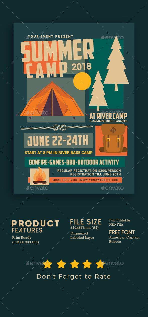 an outdoor event flyer for summer camp