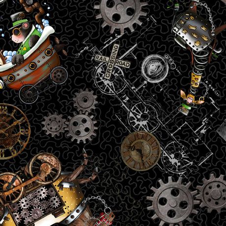 a black background with lots of different types of gears and machinery on it's surface