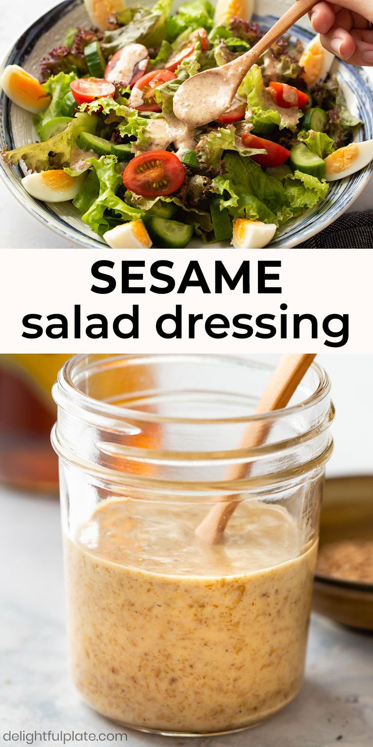 salad dressing in a glass jar with wooden spoons and seasoning on the side