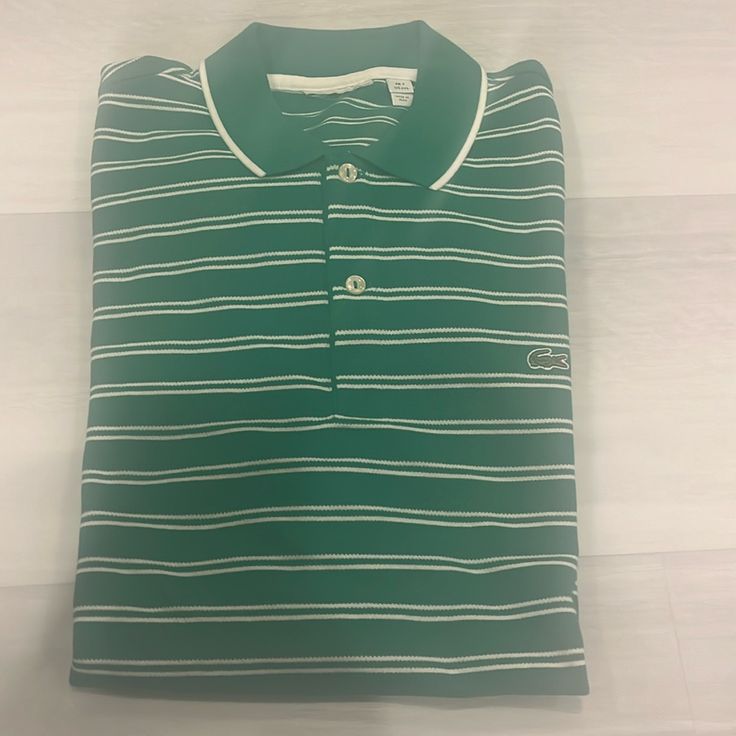 New And Never Worn. Perfect Condition. No Inside Tag Except Size Tag Casual Cotton Golf Shirt, Green Cotton Golf Shirt, Green Cotton Golf Tops, Green Cotton Tops For Golf, Casual Green Tops For Golf, Turquoise Logo, Polo Shirt Logo, Mens Lacoste, Lacoste Shirts