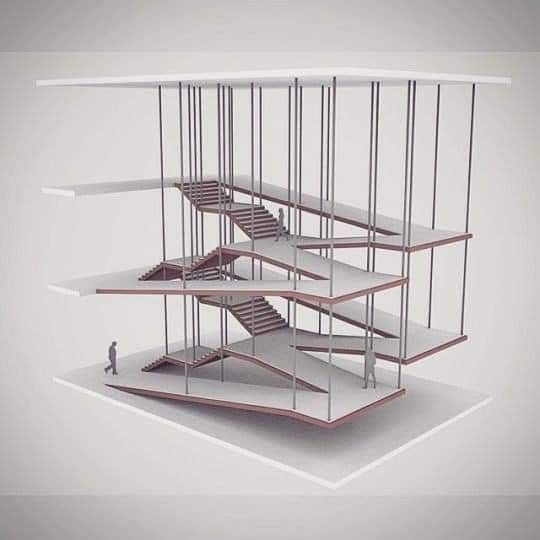 an architectural model of a building with stairs