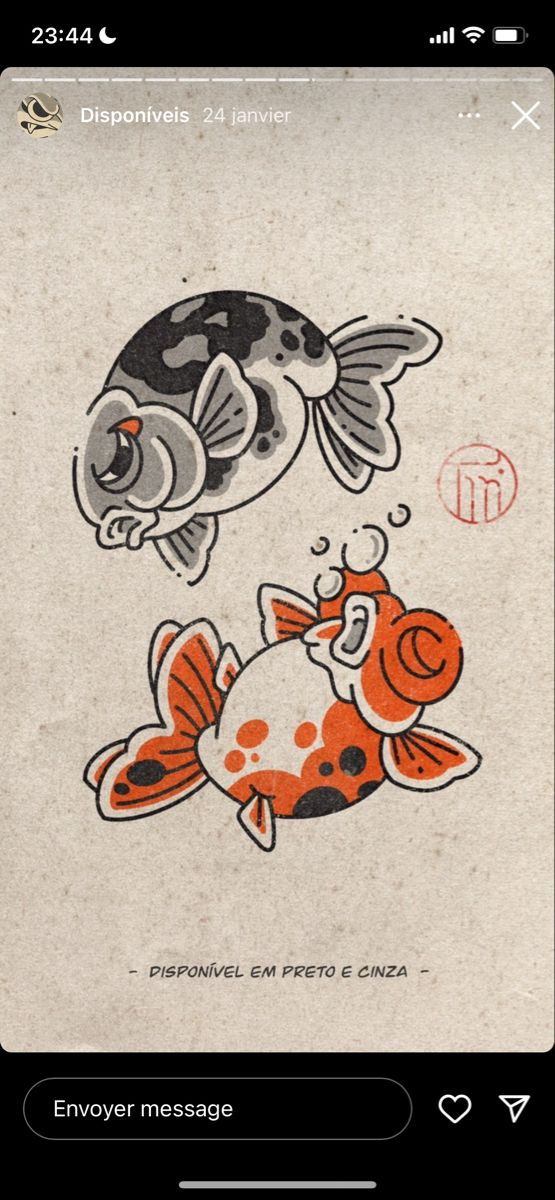 an image of two fish on a piece of paper with the words disponinal cat friend and cina