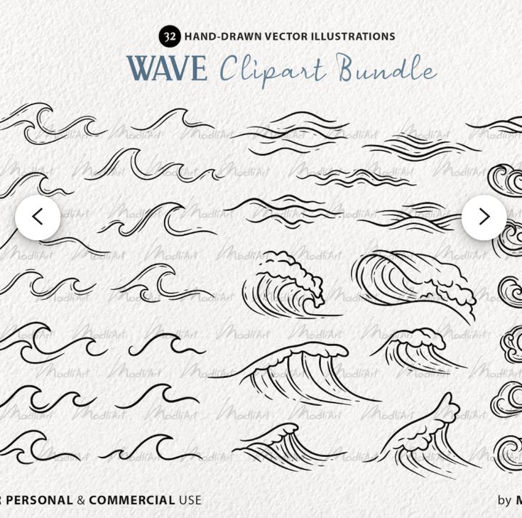 the wave clipart bundle includes hand drawn waves and other decorative elements for your design