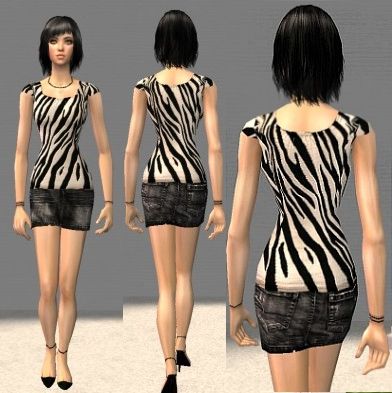 three different views of a woman's body in zebra - print shirt and skirt