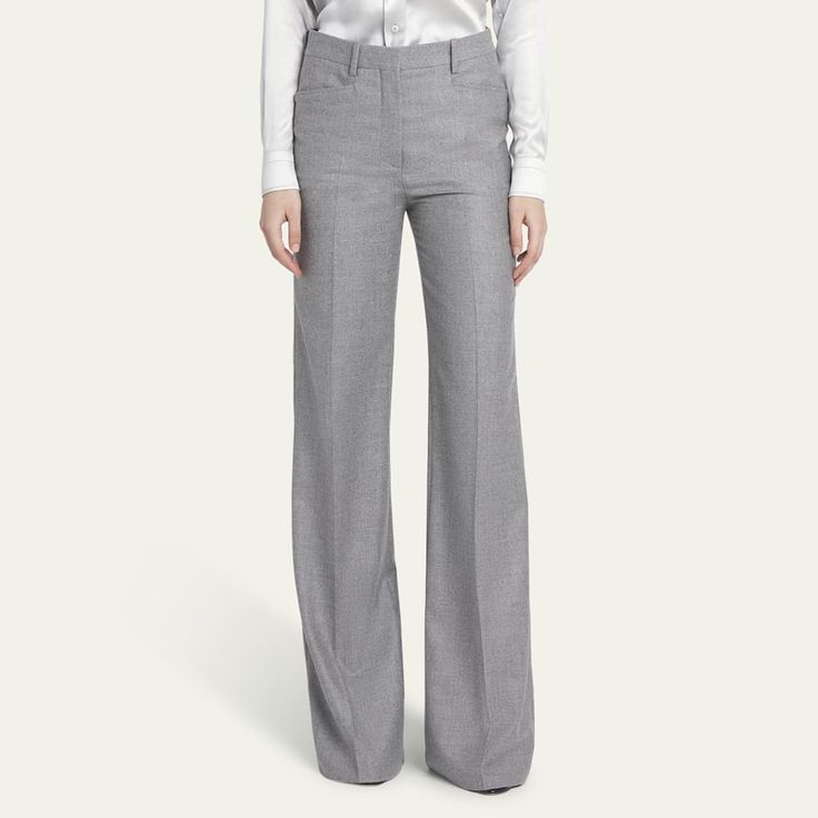 TOM FORD trousers Full length High rise Bootcut legs Front pockets; back pockets Tab/zip fly; belt loops Cashmere/cupro/silk Made in Italy Luxury Wide Leg Pants With Belt Loops, Modern Tailored Wide-leg Pants, Luxury Wide Leg Pants With Belt Loops For Work, Full Length Wide Leg Pants With Pockets For Business, Modern Tailored Pants With Pockets, Modern Wide-leg Pants With Welt Pockets, Business Wide Leg Full-length Pants With Pockets, Business Wide Leg Full Length Pants With Pockets, Luxury Wide Leg Pants With Pockets