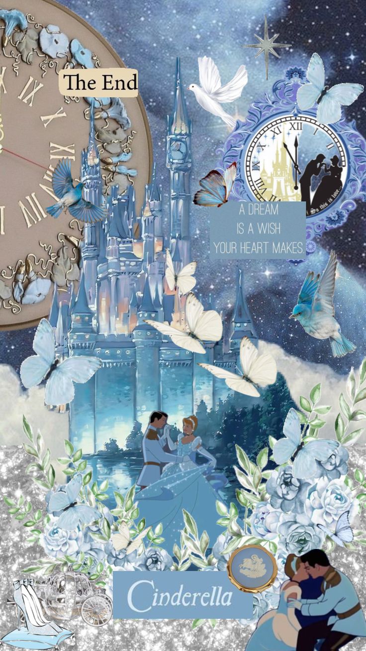 an image of a clock with the words cinderella written on it and images of princesses