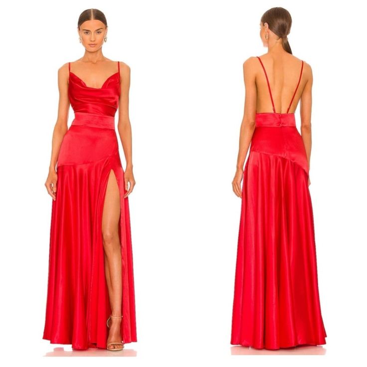 Bronx And Banco X Revolve Leo Maxi Dress In Red Women's Size Xs Nwt Description: Unlined. Hidden Back Zipper Closure. Cowl Neckline. Adjustable Shoulder Straps. Optional Waist Belt With Snap Button Closure. Sheen Satin Fabric With Side Seam Slit. 60% Poly, 40% Silk. Made In China. Dry Clean Only. Please Be Aware The Dress Is Missing An Original Belt ,However Is Stunning On It's Own Belt Is Not Requied To Carry This Beauty However Any Gold Chain Belt Can Be Added At Enhance This Stunning Dress . Amara Dress, Gold Chain Belt, Bronx And Banco, Fuschia Dress, Eva Dress, Fuchsia Dress, Fitted Midi Dress, Maxi Dress Prom, Floral Embroidered Dress