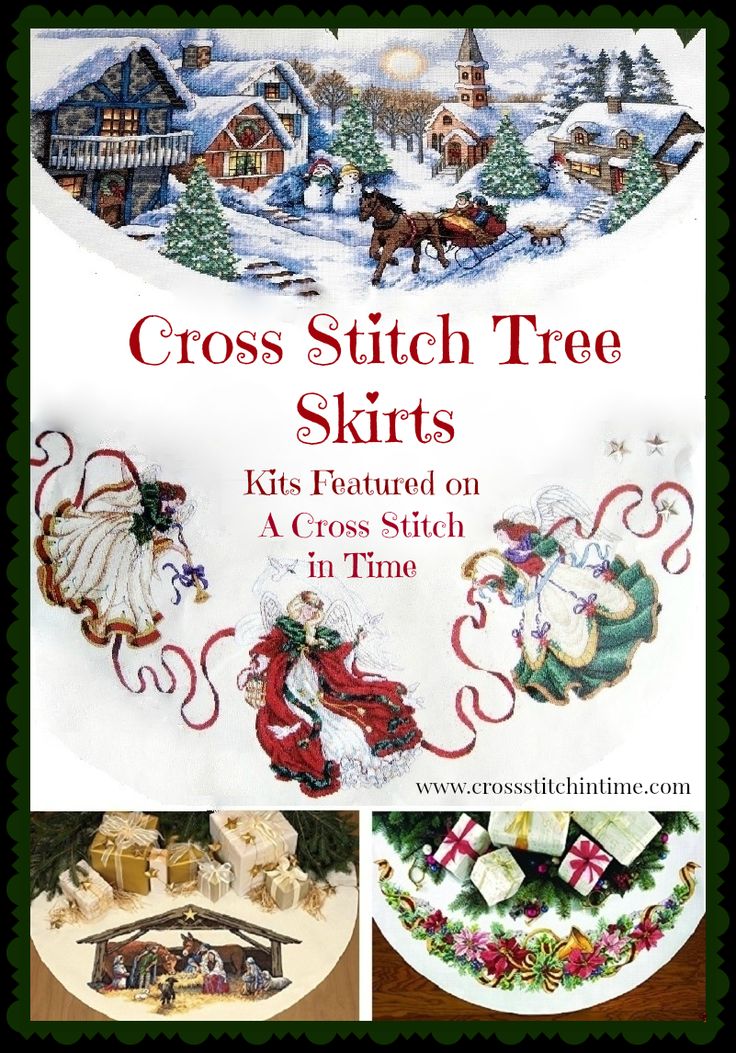 cross - stitch tree skirts is featured on a christmas plate