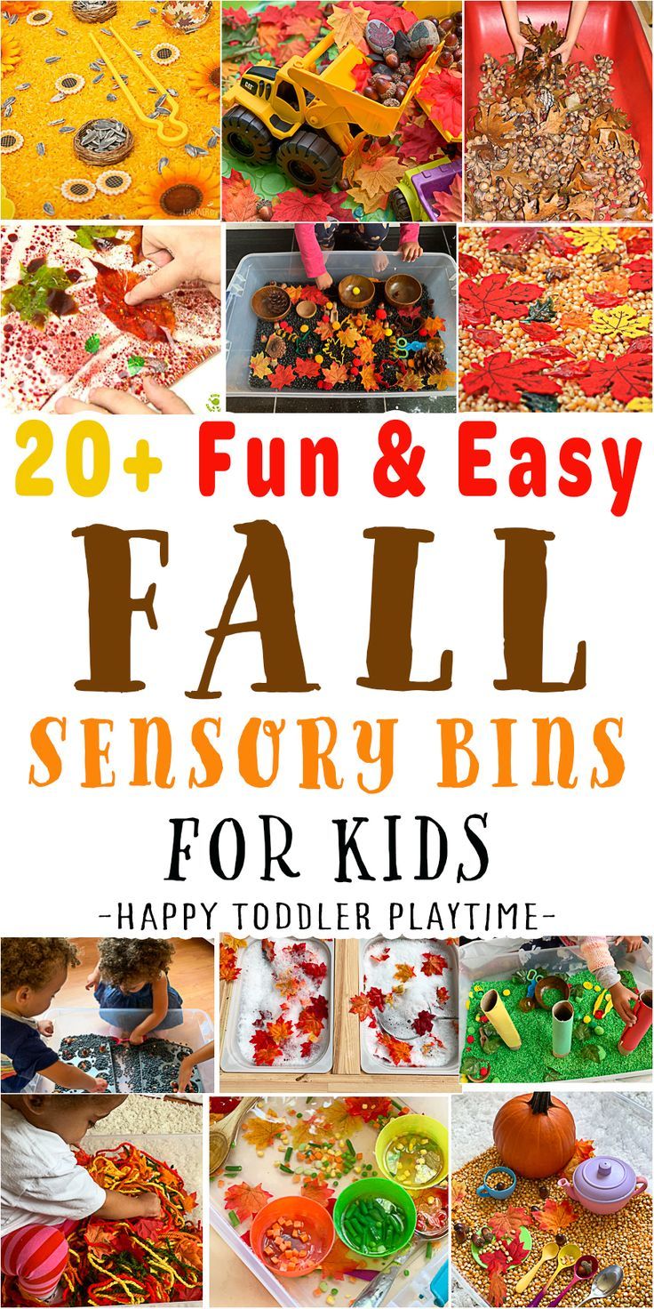 the cover of 20 fun and easy fall sensory bins for kids to play with