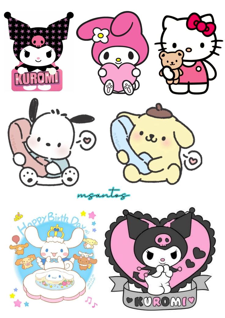 hello kitty stickers are shown in different colors